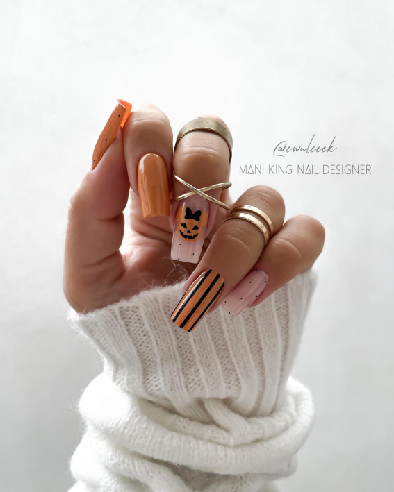 Pumpkin Stripes, Halloween Nails, Halloween nail designs, cute Halloween nails, spooky Halloween nails, Halloween nails