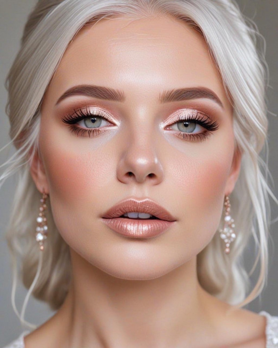 Champagne Dream with Pearl Blonde Hair, Soft Bridal Makeup for Every Ethnicity and Hair Colour, bridal makeup look, wedding makeup, soft glam bridal makeup