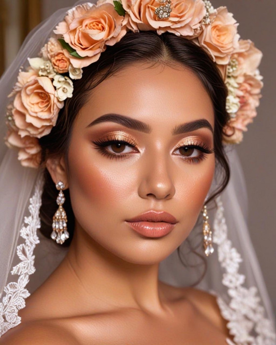 50 Soft Bridal Makeup for Every Ethnicity and Hair Colour : Romantic Floral Mexican Bridal Look