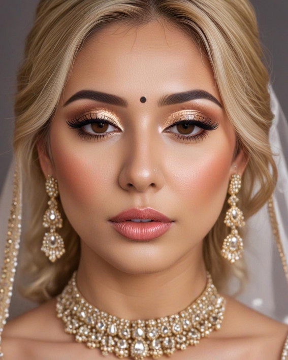 Golden Bridal Look For Asian Wedding, Soft Bridal Makeup for Every Ethnicity and Hair Colour, bridal makeup look, wedding makeup, soft glam bridal makeup