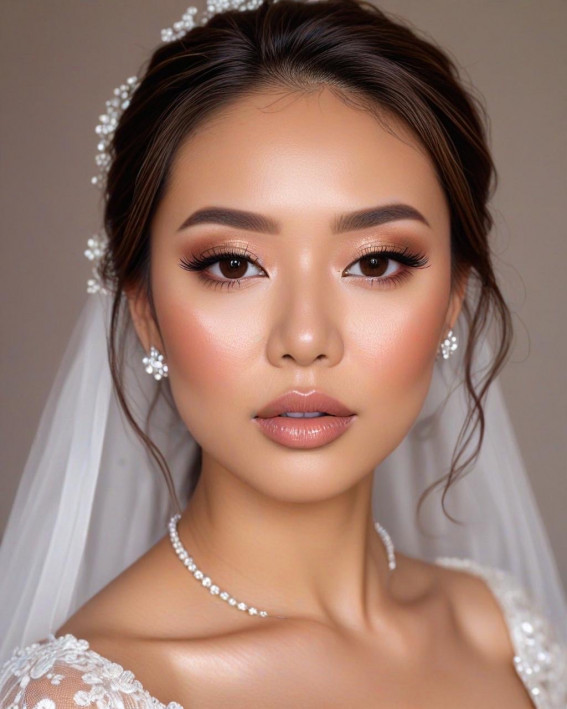 50 Soft Bridal Makeup for Every Ethnicity and Hair Colour : Soft Peach Glow for Elegant Brides