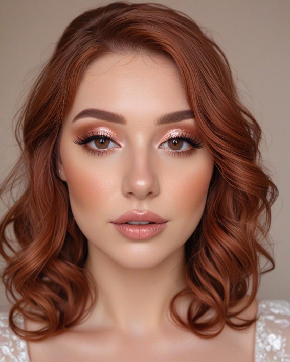 50 Soft Bridal Makeup for Every Ethnicity and Hair Colour : Copper Glow for Auburn Hair