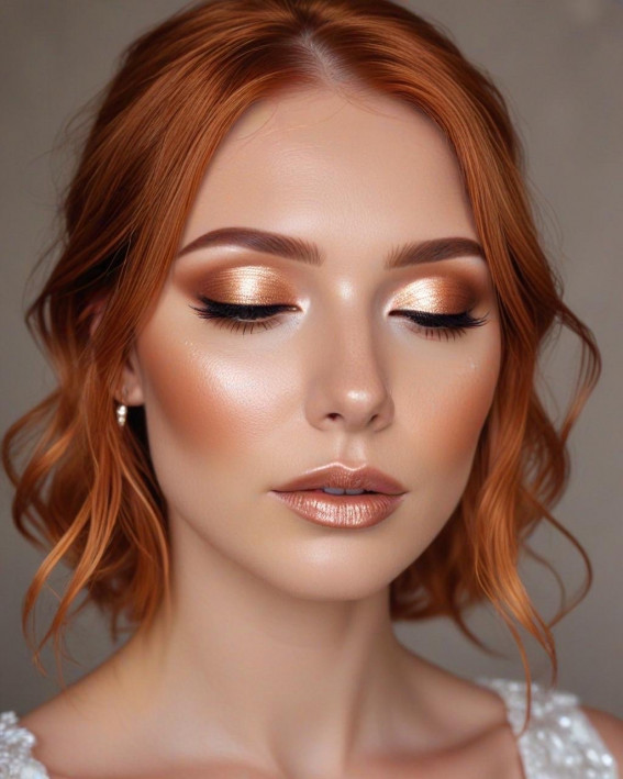 50 Soft Bridal Makeup for Every Ethnicity and Hair Colour : Golden Copper Glow Bride