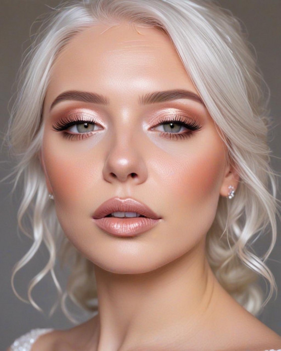 50 Soft Bridal Makeup for Every Ethnicity and Hair Colour : Platinum White Hair