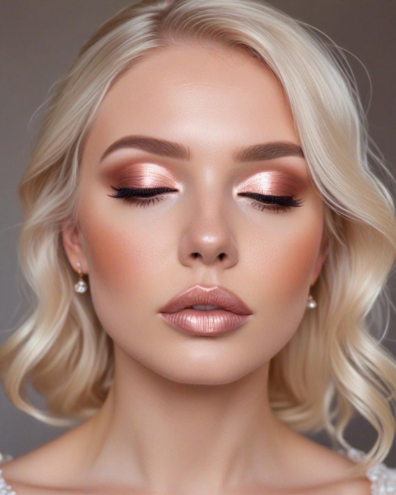 50 Soft Bridal Makeup for Every Ethnicity and Hair Colour : Rose Gold Glam for Platinum Blonde Brides