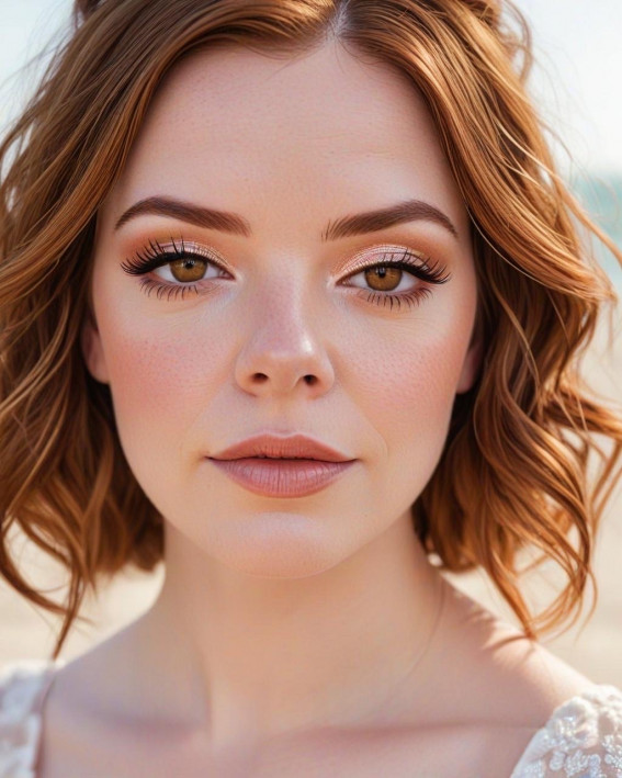 Beach Style Strawberry Blonde Brides, Soft Bridal Makeup for Every Ethnicity and Hair Colour, bridal makeup look, wedding makeup, soft glam bridal makeup