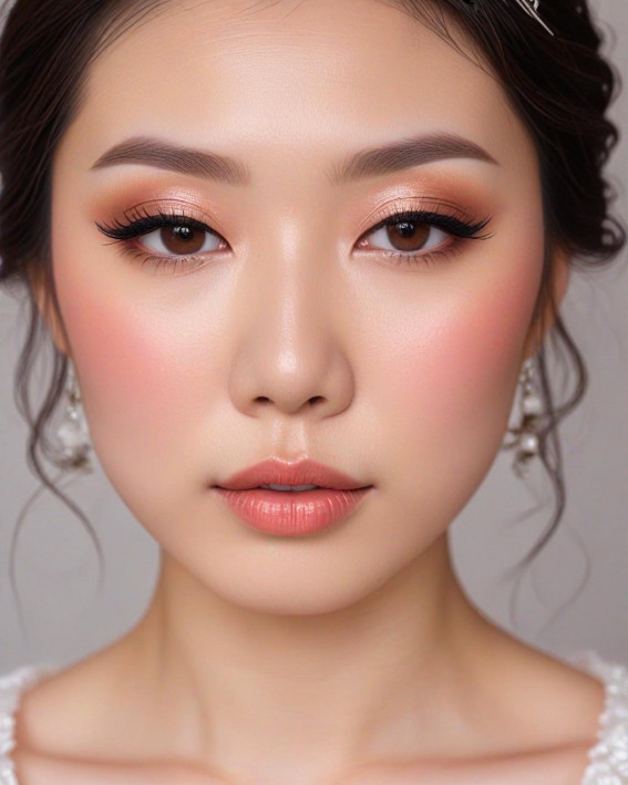 Peachy Glow for Japanese Brides, asian bride makeup, Soft Bridal Makeup for Every Ethnicity and Hair Colour, bridal makeup look, wedding makeup, soft glam bridal makeup