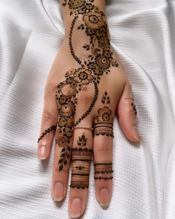 Ornate Floral Swirls Henna, Henna Design, modern henna design, back hand henna design