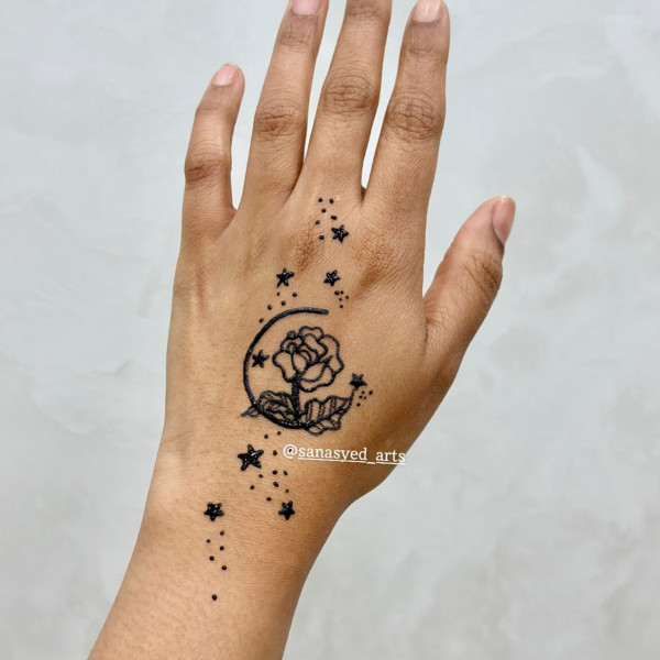 45 Stylish Mehndi Designs Simple and Beautiful : Starry Rose Moon