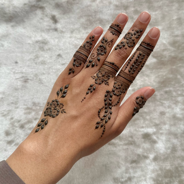 Floral Cascade Henna, Henna Design, modern henna design, back hand henna design