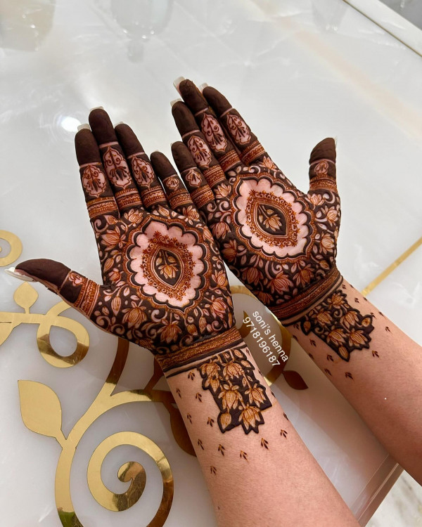 40 Modern Front Hand Mehndi Designs : Grand Floral Mandala Mehndi