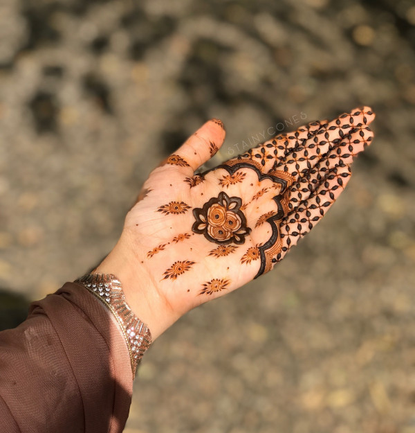 40 Modern Front Hand Mehndi Designs : Dainty Starburst Mehndi