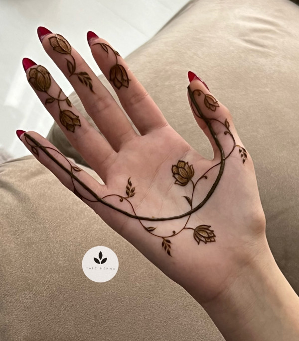 Whimsical Blooming Vines Mehndi, Modern Front Hand Mehndi Design, Henna Designs, front hand henna design, simple henna designs, Beautiful henna designs , Aesthetic henna design