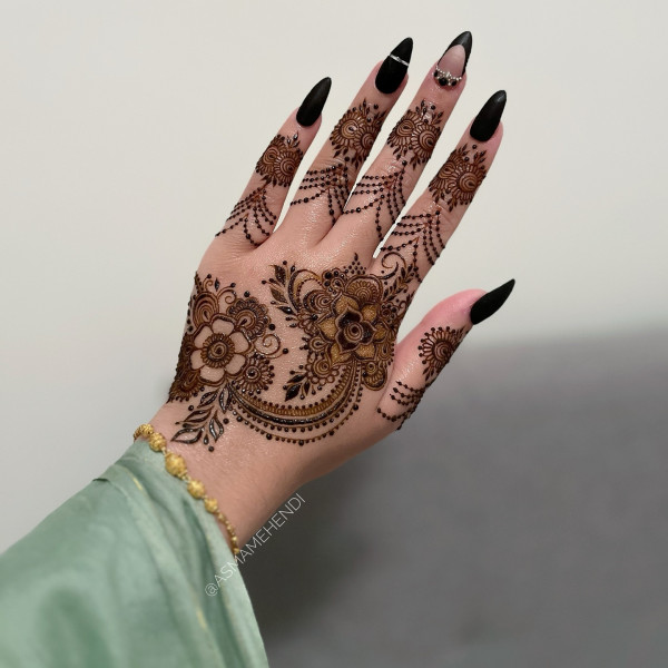 45 Stylish Mehndi Designs Simple and Beautiful : Majestic Floral Symphony