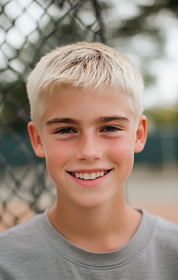 36 Cool Haircuts for Young Teen Boys to Rock : Blonde Buzz Cut