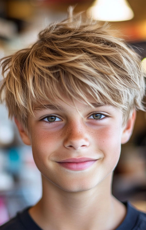 36 Cool Haircuts for Young Teen Boys to Rock : Messy Layered Shag