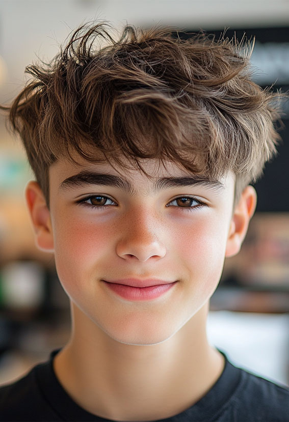 36 Cool Haircuts for Young Teen Boys to Rock : Messy Fringe Crop