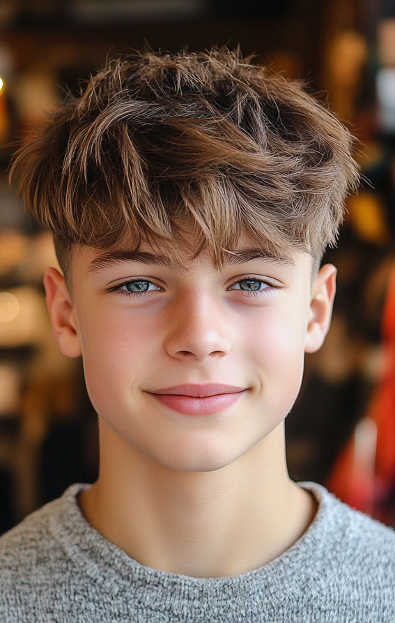 36 Cool Haircuts for Young Teen Boys to Rock : Textured Fringe Cut