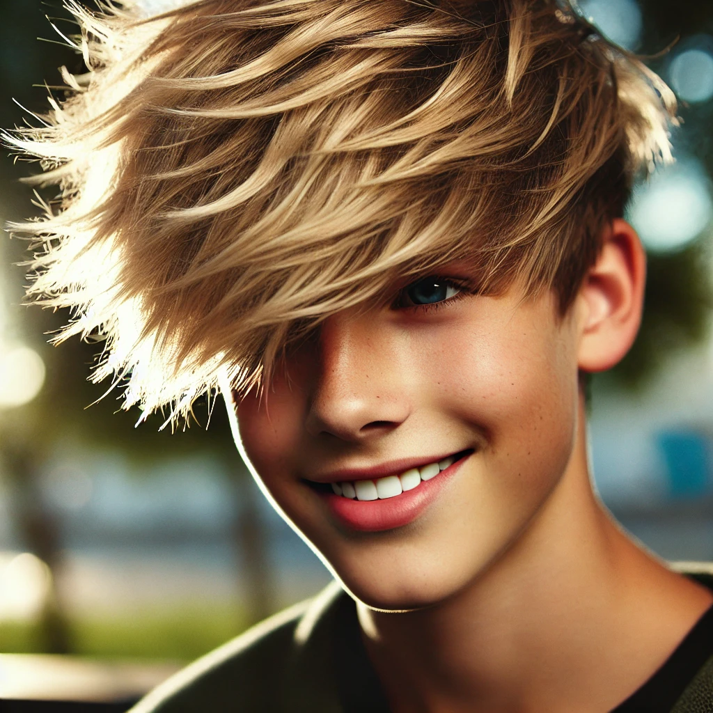 36 Cool Haircuts for Young Teen Boys to Rock : Sandy Blonde Messy Windswept Fringe