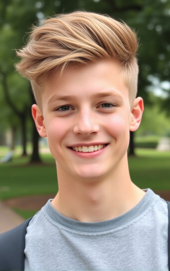 35 Trendy Haircuts for 16-17 Year Old Boys : Textured Volume with Side Sweep