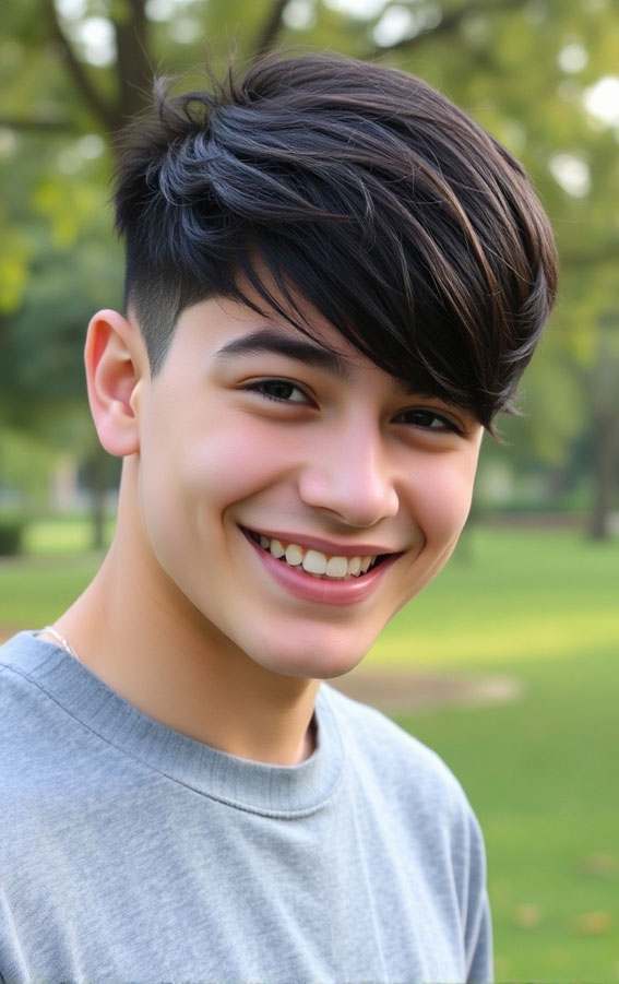 35 Trendy Haircuts for 16-17 Year Old Boys : Long Fringe with Tapered Sides