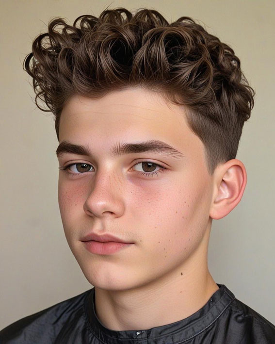 35 Trendy Haircuts for 16-17 Year Old Boys : Defined Curls with a Tapered Fade