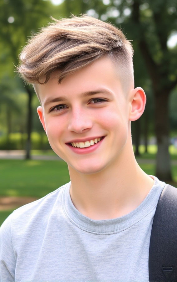 35 Trendy Haircuts for 16-17 Year Old Boys : Bronde Modern Fade with Long Top