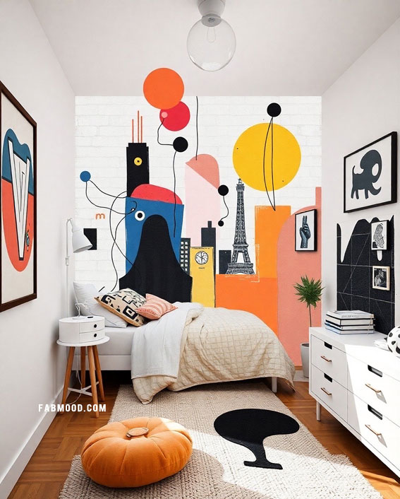 , urban bedroom ideas, Art inspired bedroom ideas, Wall Parisian Pop Chic Bedroom, Art for bedroom above bed, Art inspired bedroom walls, Modern art inspired bedroom, wall Art inspired bedroom , Trendy wall art for bedroom