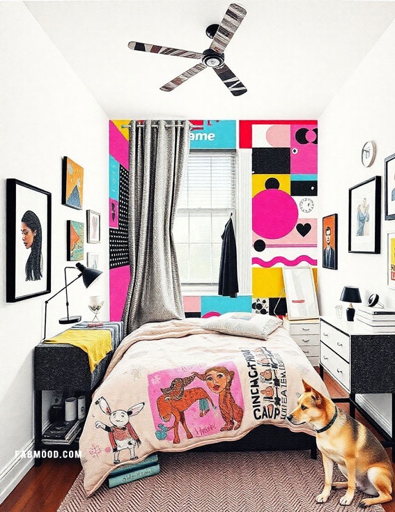 vibrant teen bedroom, Playful Pop Retreat, urban bedroom ideas, Art inspired bedroom ideas, Wall Art for bedroom above bed, Art inspired bedroom walls, Modern art inspired bedroom, wall Art inspired bedroom , Trendy wall art for bedroom