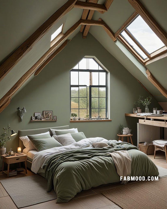 Nature-Inspired Tranquility Loft, Loft Bedroom Idea, loft-style bedroom, loft conversion bedroom ideas, Bedroom white colour combination, Simple loft bedroom decorating ideas, earthy loft bedrooms images, Cozy farmhouse bedroom ideas, loft bedroom color