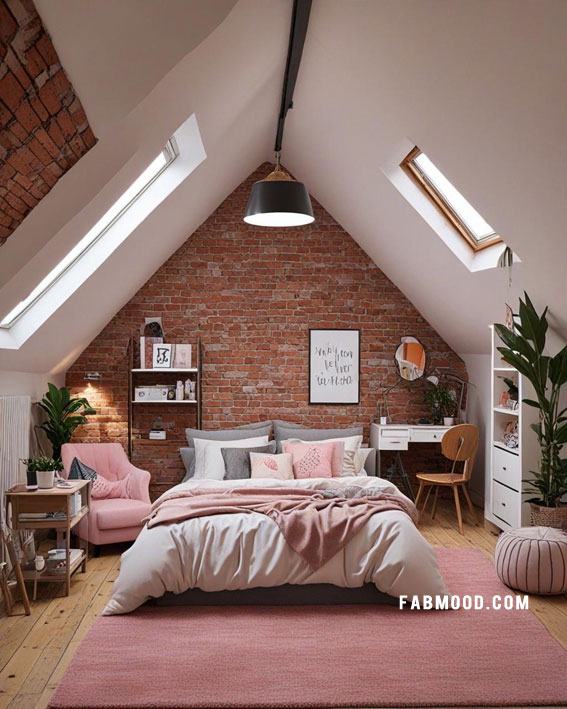 Bold and Feminine Loft Style, Loft Bedroom Idea, loft-style bedroom, loft conversion bedroom ideas, Bedroom white colour combination, Simple loft bedroom decorating ideas, earthy loft bedrooms images, Cozy farmhouse bedroom ideas, loft bedroom color