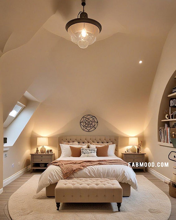 Warm and Inviting Loft Bedroom, Loft Bedroom Idea, loft-style bedroom, loft conversion bedroom ideas, Bedroom white colour combination, Simple loft bedroom decorating ideas, earthy loft bedrooms images, Cozy farmhouse bedroom ideas, loft bedroom color