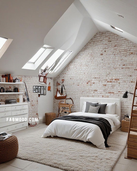 Minimalist Loft Bedroom, Loft White Bedroom Idea, loft-style bedroom, Off white bedroom ideas, Bedroom white colour combination, Simple bedroom decorating ideas, White bedrooms images, Cozy farmhouse bedroom ideas, loft bedroom color