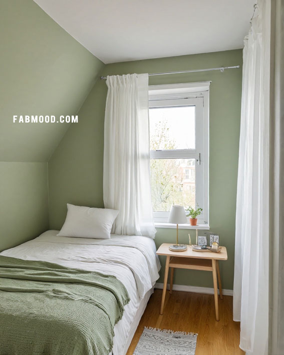 Minimalistic Sage Green Bedroom , small bedroom ideas, small bedroom design, small bedroom decorating idea