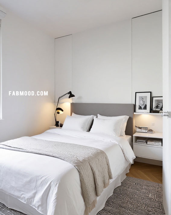 Modern Minimalist White Bedroom , small bedroom ideas, small bedroom design, small bedroom decorating idea