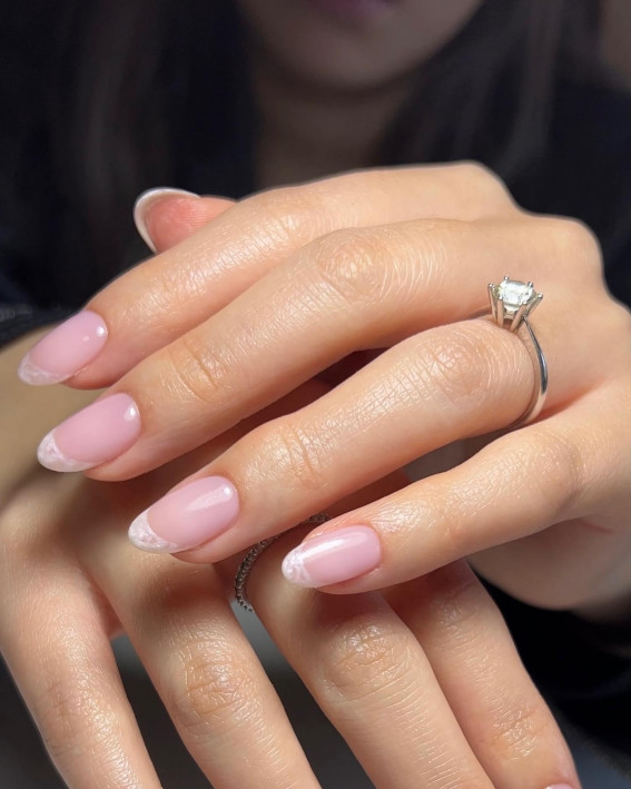 pearly french tip nude nails, Clean girl nail ideas short, Clean girl nails, Cute clean girl nail ideas