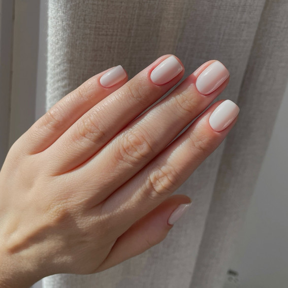 milky square short nails, Clean girl nail ideas short, Clean girl nails, Cute clean girl nail ideas