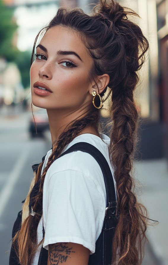 Messy Braided Ponytails with Volume, Cute braid hairstyles women, braids Hairstyles, easy braid hairstyles, Braid Hairstyles for girls, Quick easy braided Hairstyles for Black Hair, Long braids Hairstyles, every braid hairstyles