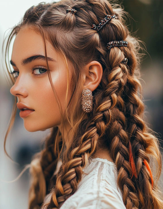 Boho Chunky Braids with Beads and Clips, Cute braid hairstyles women, braids Hairstyles, easy braid hairstyles, Braid Hairstyles for girls, Quick easy braided Hairstyles for Black Hair, Long braids Hairstyles, every braid hairstyles