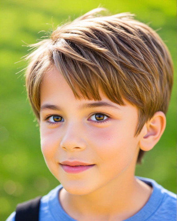 10 Year Old Boy Haircut Golden Brown Textured Layers with Soft Fringe