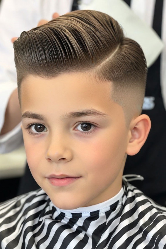 10 Year Old Boy Haircut Classic Comb-Over Fade Rich Brown Hair