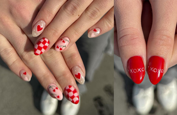 Cherry Love & Checkered Charm Valentines Nails, Valentine’s Day Nails, Valentine’s Day Nail Ideas, Valentine’s Day Nail Design