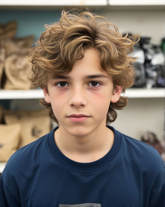 17 Medium Haircuts for School Boy : 15 Year Old Boy Curly Shag with Natural Layers