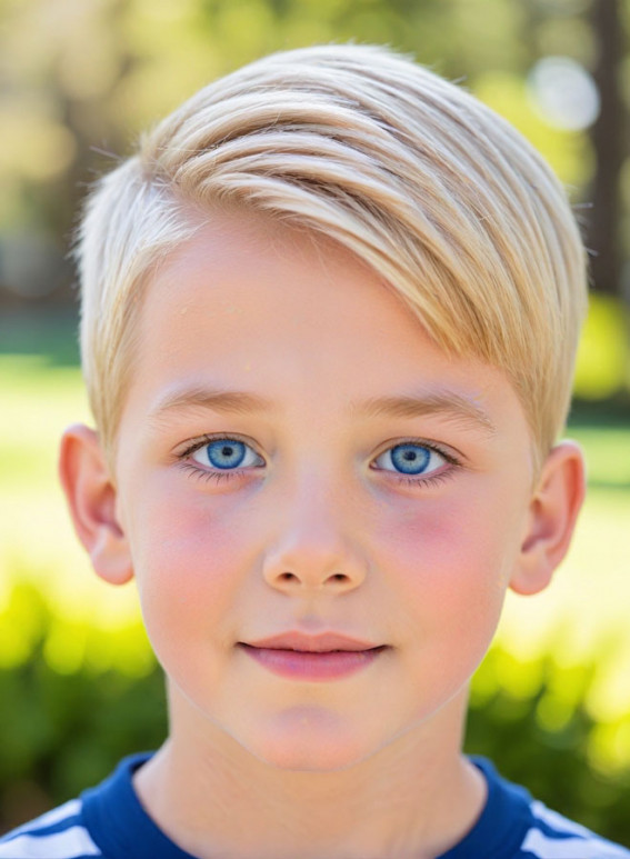 17 Medium Haircuts for School Boy : Side Sweep Young Boy Hairstyle 