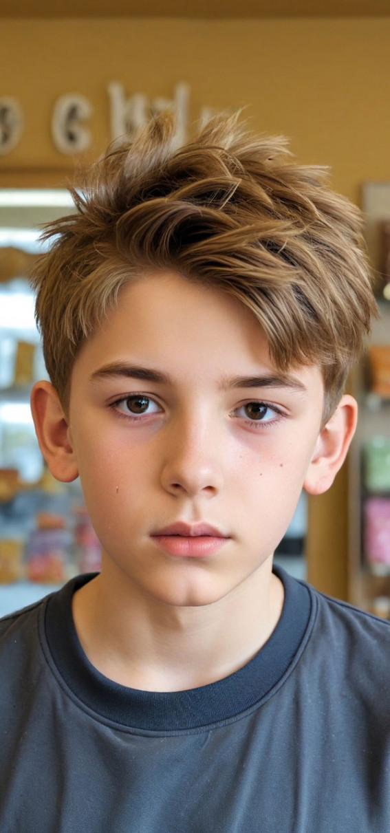 17 Medium Haircuts for School Boy : 14 Year Old Boy Messy Textured Crop with Choppy Layers