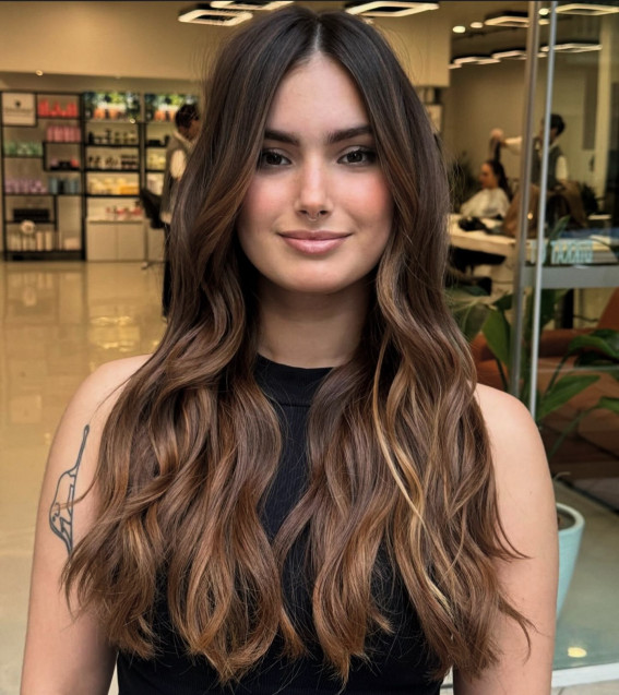 Glamorous Long Layers with Soft Balayage, Which haircut suits for round face female short hair, Which haircut suits for round face female hairstyles, slimming haircuts for chubby faces, Hairstyle for round chubby face, Layered haircut for round face, Haircut for round face female long hair, Best haircuts for round faces