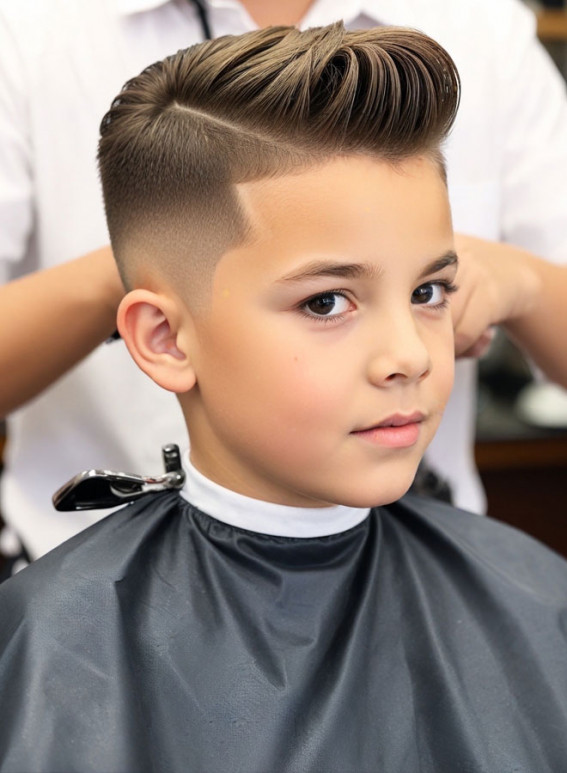 17 Medium Haircuts for School Boy : Classic Hard-Part Pompadour