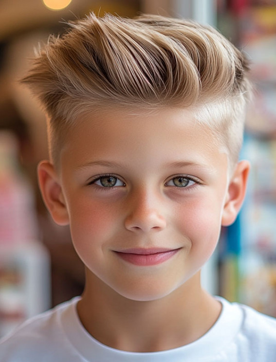 17 Medium Haircuts for School Boy : Sharp Quiff Face Haircut