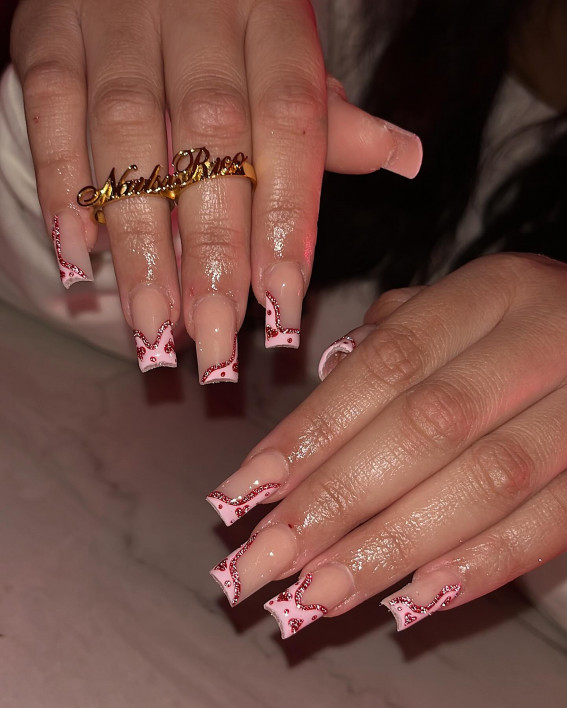 Glittering Heart Frenchies, Valentine’s Day Nails, Valentine’s Day Nail Ideas, Valentine’s Day Nail Design