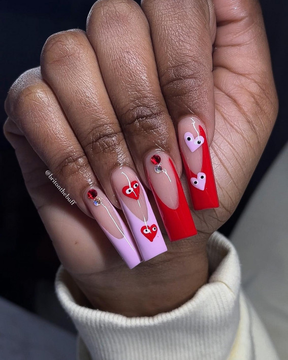 Acrylic Pink & Red French Tips, Comme des garçons nails , Comme des garçons nails pink, Comme des garcons nail design, Comme des garcons nails blue, Comme des garcons nails french tip, Comme des garcons nails acrylic